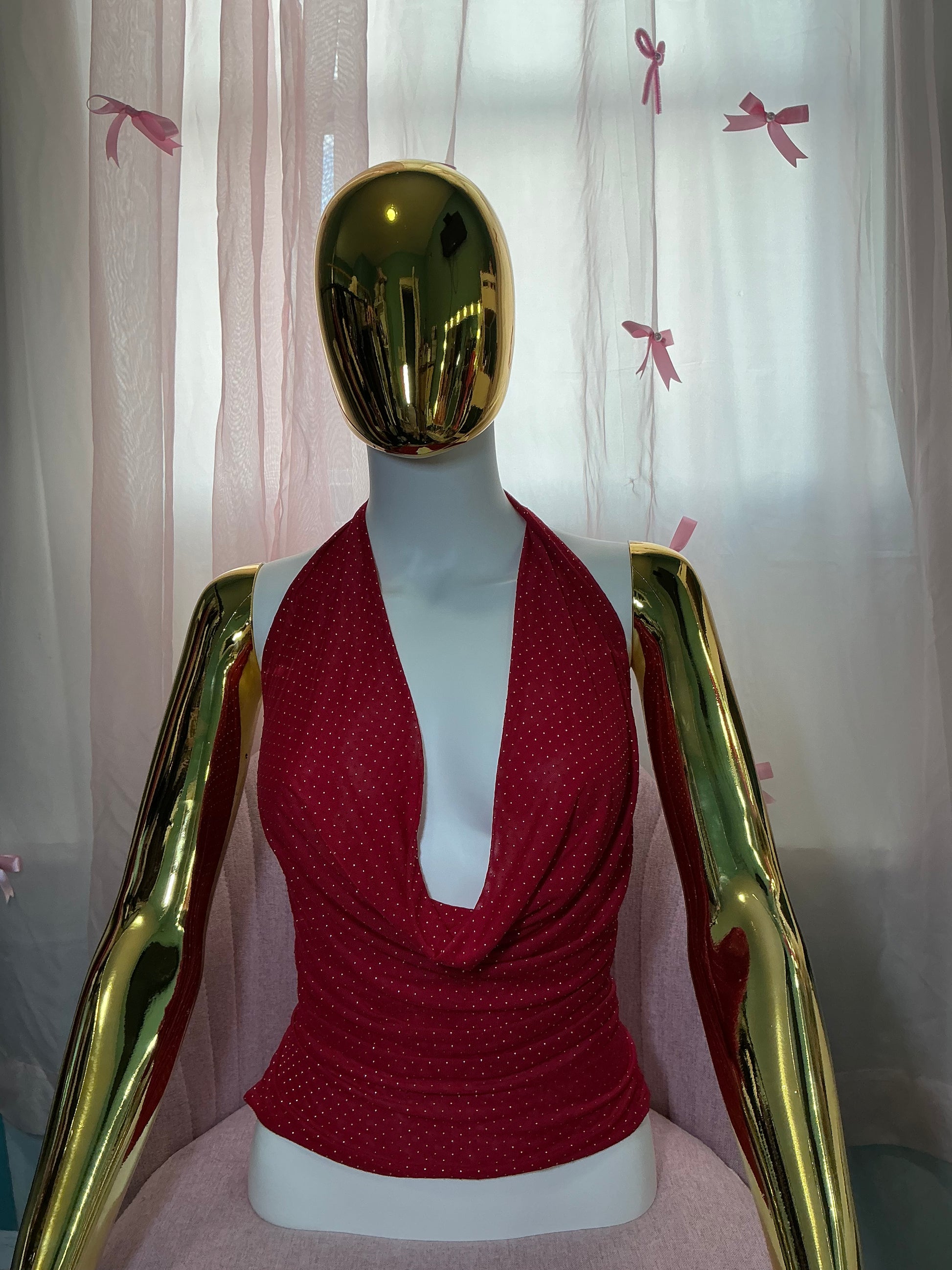 “Scarlet” Sparkle Drape Top