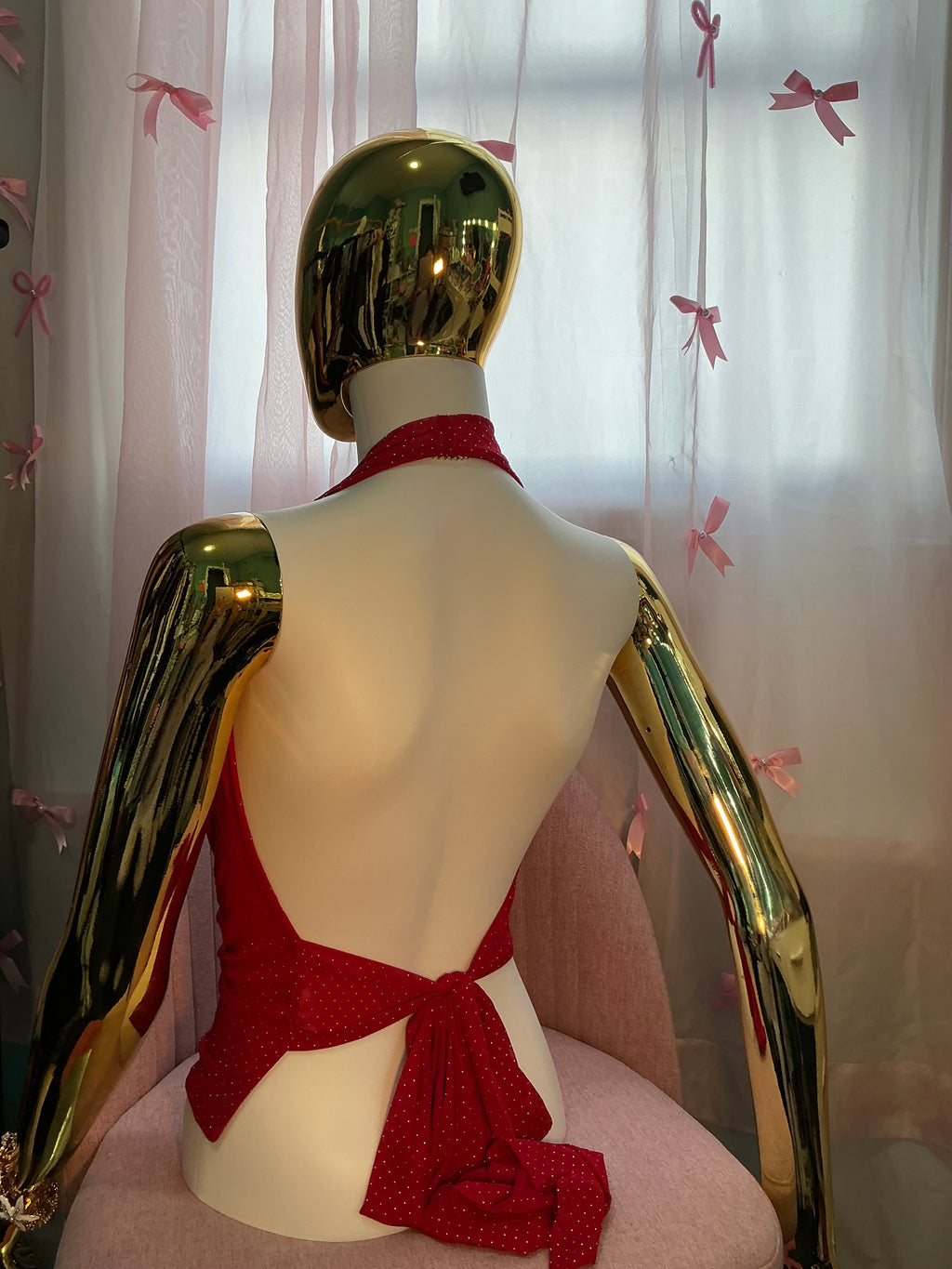 “Scarlet” Sparkle Drape Top